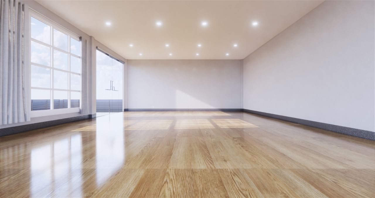 empty room interior with wooden floor wall 3d rendering