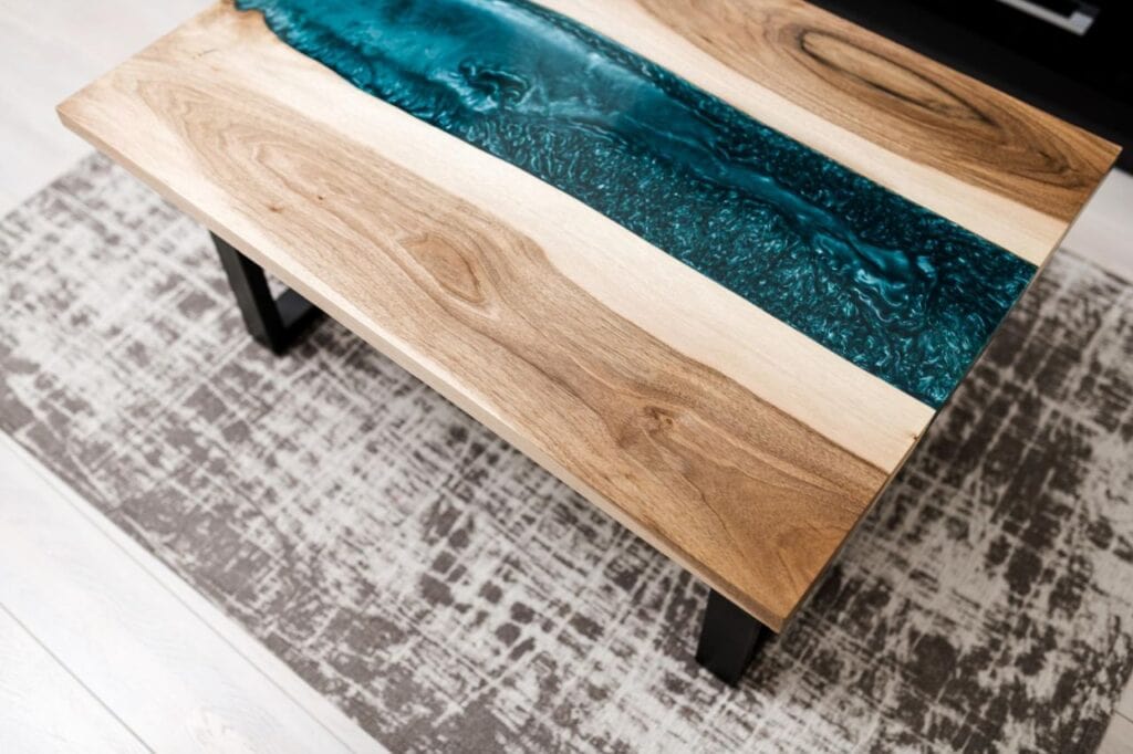 handmade table made wood tutup oxide resin floor