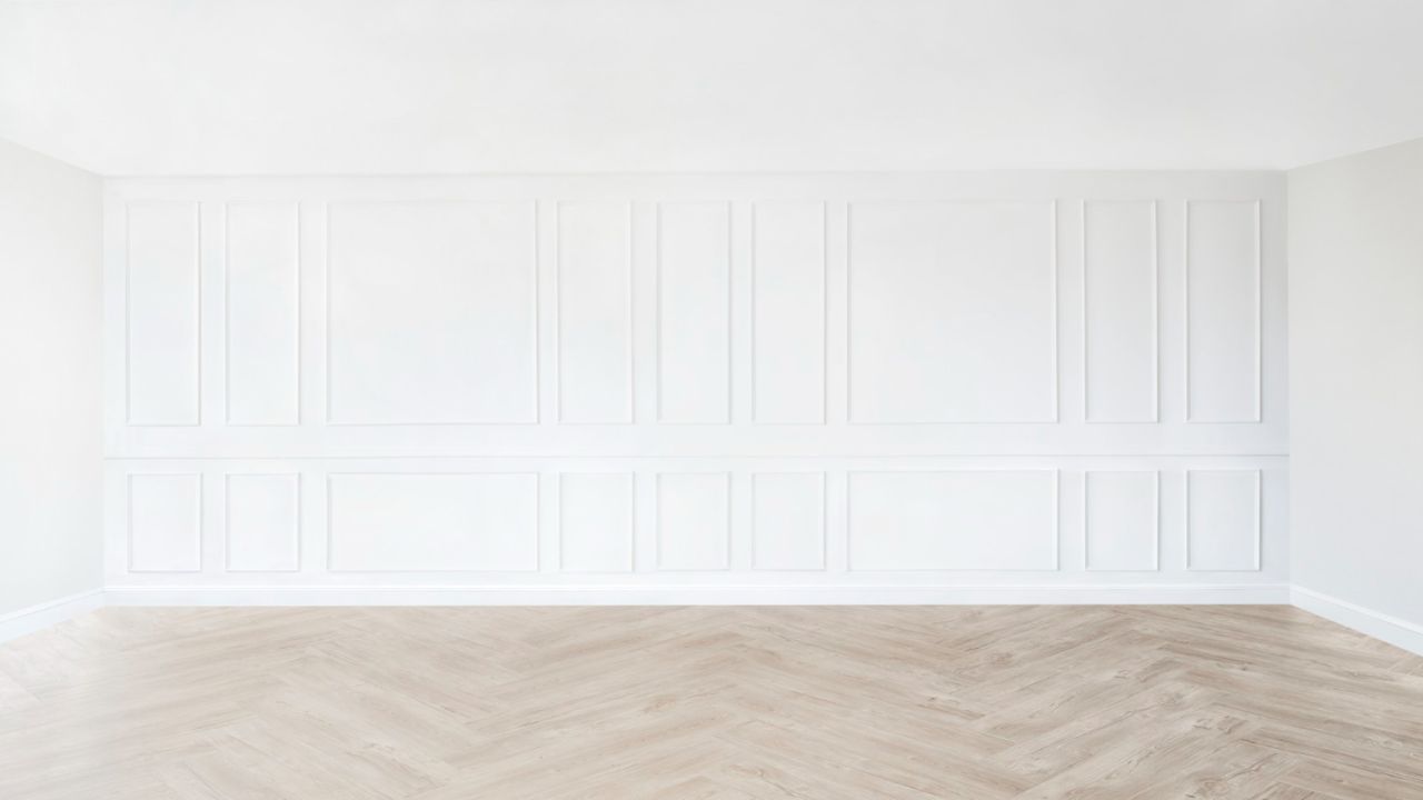 minimal empty room with white patterned wall